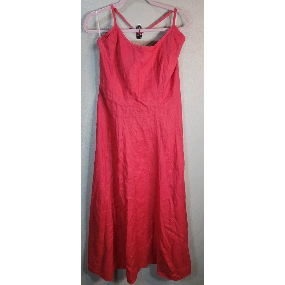 Karen Alexander Boston Proper Red‎ Linen Halter Maxi Dress Lace Back L